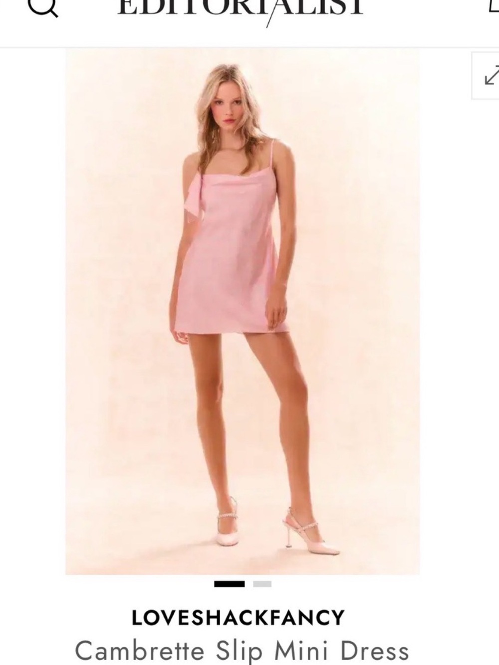 LoveShackFancy Light Pink Slip Mini Dress with Shoulder Tie